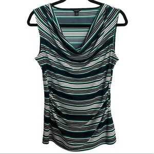 Ann Taylor | Neutrals & Green Striped Cowl Neck Ruched Sleeveless Blouse Size S